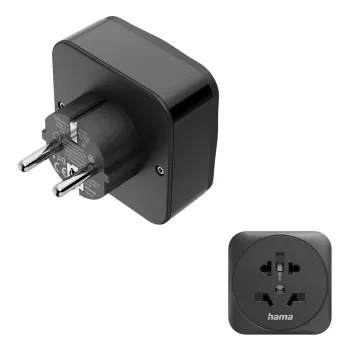 Adaptador de ficha de rede Hama 00223460 tipo E/F híbrido universal preto