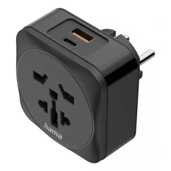 Adaptador de ficha de rede Hama 00223460 tipo E/F híbrido universal preto