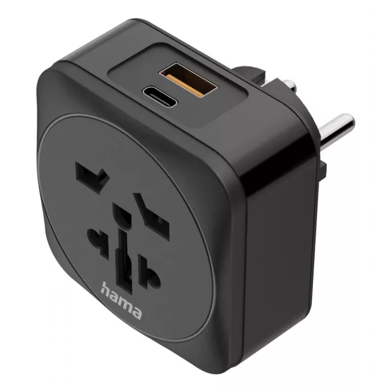 Adaptador de ficha de rede Hama 00223460 tipo E/F híbrido universal preto