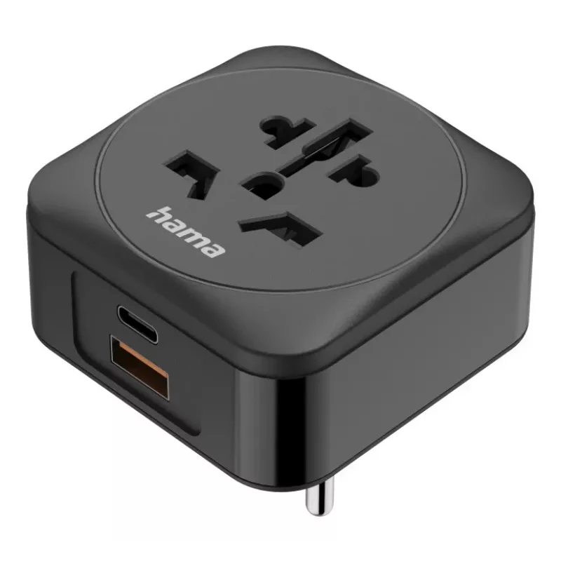 Adaptador de ficha de rede Hama 00223460 tipo E/F híbrido universal preto