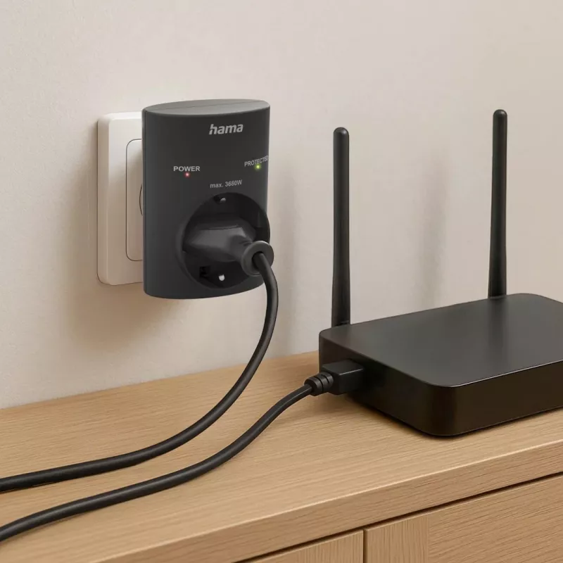 Hama 00223325 adaptador de tomada Schutzkontakt com proteção contra sobretensões
