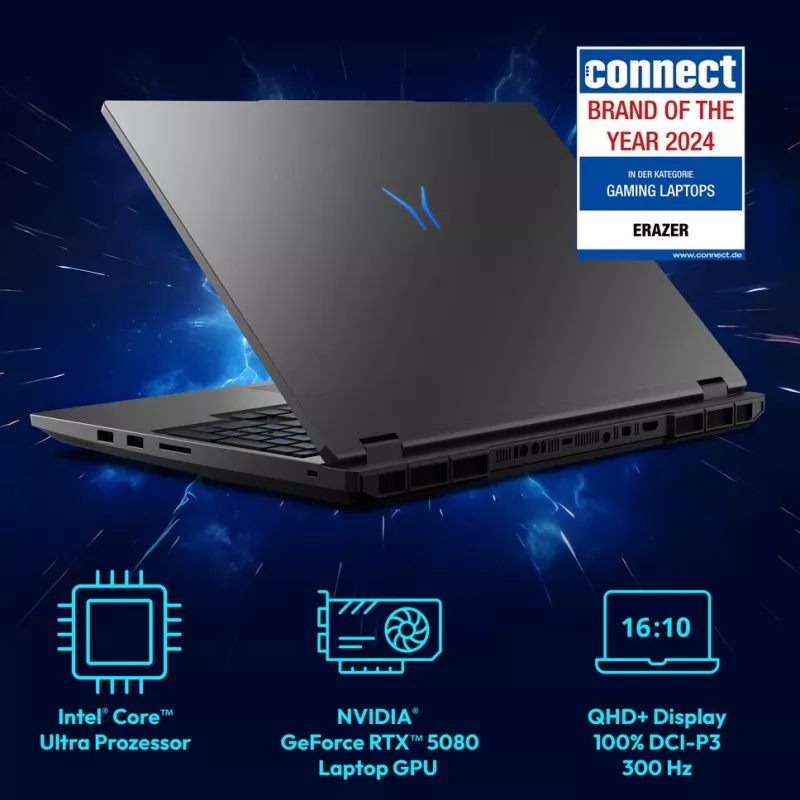 Portátil ERAZER Beast 16 X1 Intel Core Ultra 9 275HX 40,6 cm (16 polegadas) Quad HD+ 32 GB DDR5-SDRAM 2 TB SSD NVIDIA GeForce RTX 5080 Wi-Fi 6E (802.11ax) Windows 11 Home preto
