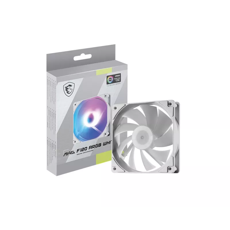 Ventoinha para caixa de computador MSI MAG F120 ARGB WHITE — 120 mm, 1300 RPM, rolamento hidráulico