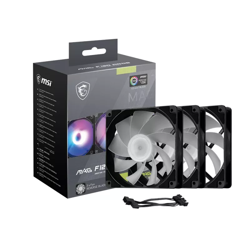 Ventoinha para caixa de PC MSI MAG F120 ARGB x3 — 120 mm, 1300 rpm, rolamento hidráulico, preto