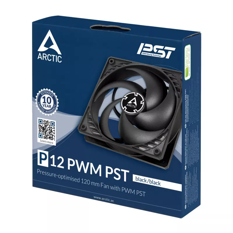 ARCTIC P12 PWM PST (preto/preto) ventoinha de 120 mm com otimização de pressão e PWM PST