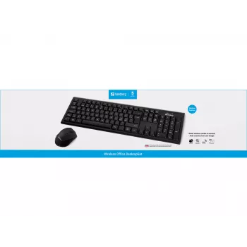 Sandberg Wireless Office DesktopSet INT, Sem fios, RF sem fios, Membrana, QWERTY, Preto, rato incluído