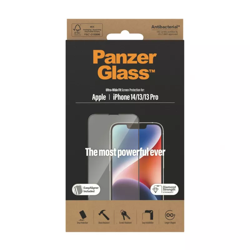 PanzerGlass® proteção de ecrã iPhone 14 | 13 | 13 Pro | Ultra-Wide Fit com EasyAligner