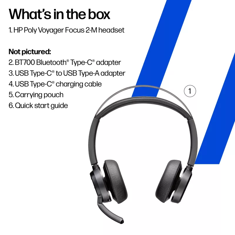 Headset HP Poly Voyager Focus 2 Microsoft Teams Certified USB-C-C + adaptador USB-C/A