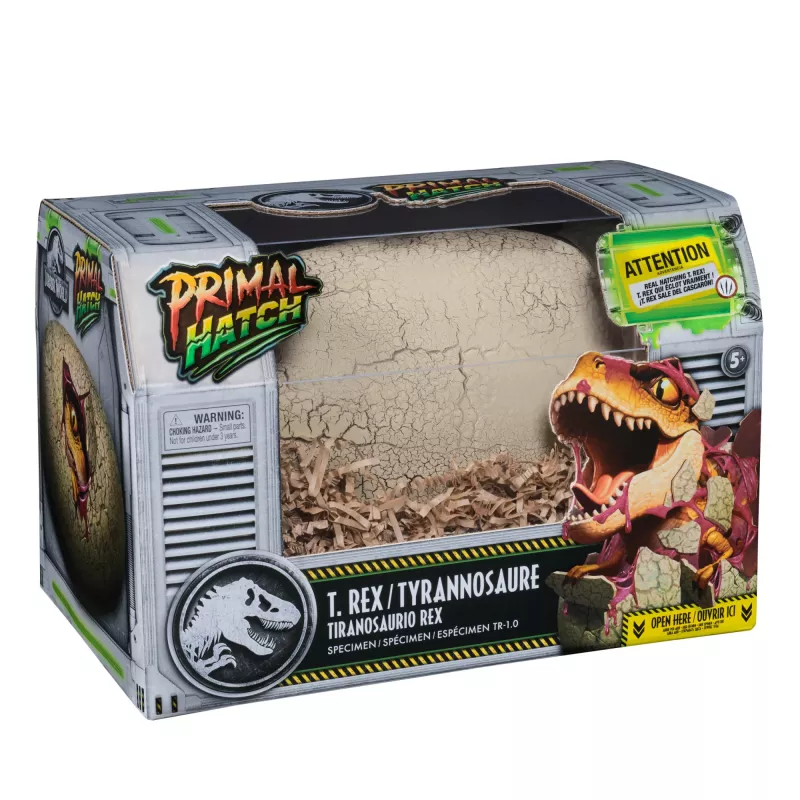 Jurassic World Primal Hatch dinossauro de brincar interativo e ovo, eclodir e treinar o teu próprio bebé dinossauro com mais de 100 sons e reações, brinquedo para rapazes e raparigas a partir dos 5 anos
