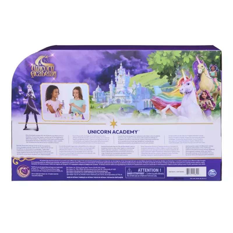 Unicorn Academy, Magic Unleashed Adventure Pack, ideia de presente de Páscoa, inclui bonecas Sophia, Ava, Ravenzella, unicórnios Wildstar, Leaf e mais