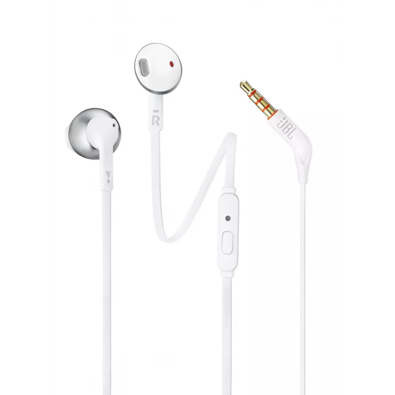 JBL Tune 205, com fios, 20 - 20000 Hz, chamadas/música, 14,3 g, headset, cromado, branco