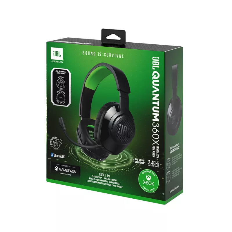 Headset JBL Quantum 360X sem fios arco gaming USB Type-C Bluetooth preto, verde