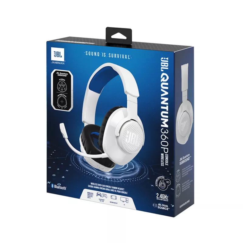 Headset JBL Quantum 360P sem fios arco gaming USB Type-C Bluetooth azul, branco