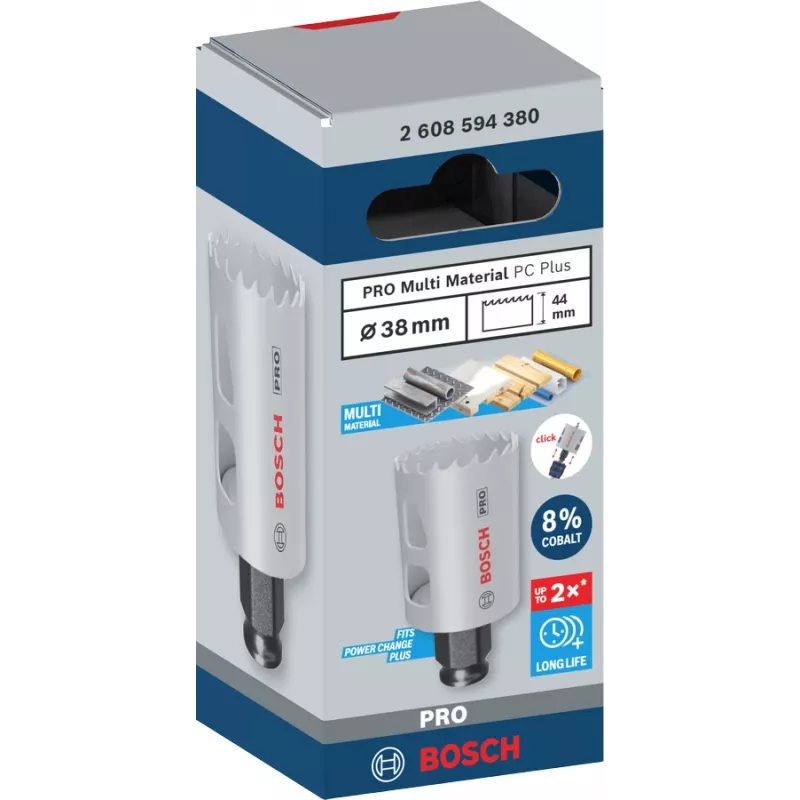 Serra copo Bosch PRO Multi Material PC Plus 44/38 mm — unidade, Ø 38 mm, para pladur, metal, metal não ferroso, plástico, madeira macia