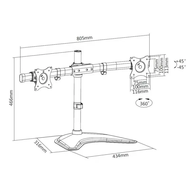 Suporte de secretária Multibrackets M Deskstand Basic Dual, Autónomo, 16 kg, 38,1 cm (15 polegadas), 68,6 cm (27 polegadas), 100 x 100 mm, Preto