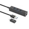 Manhattan dock/hub combo USB-C e USB-A, ligações (4): Ethernet e USB-A (x3), 5 Gbit/s (USB 3.2 Gen 1, também conhecido como USB 3.0), alimentado por USB (não requer fonte de alimentação externa)
