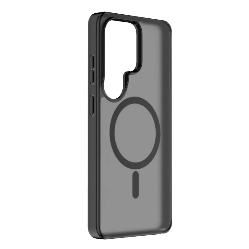 Cellularline FROSTY MAG - capa semitransparente para Galaxy S26 Ultra com superfície mate e bordas coloridas, compatível com o ecossistema Qi2 e acessórios magnéticos para Samsung.