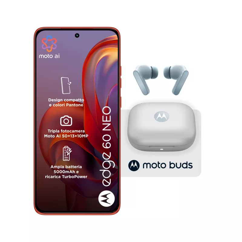 Motorola edge 60 neo + Moto Buds PG38C05749 16,1 cm (6,36 polegadas) Dual SIM Android 15 5G USB-C 8 GB 256 GB 5200 mAh vermelho