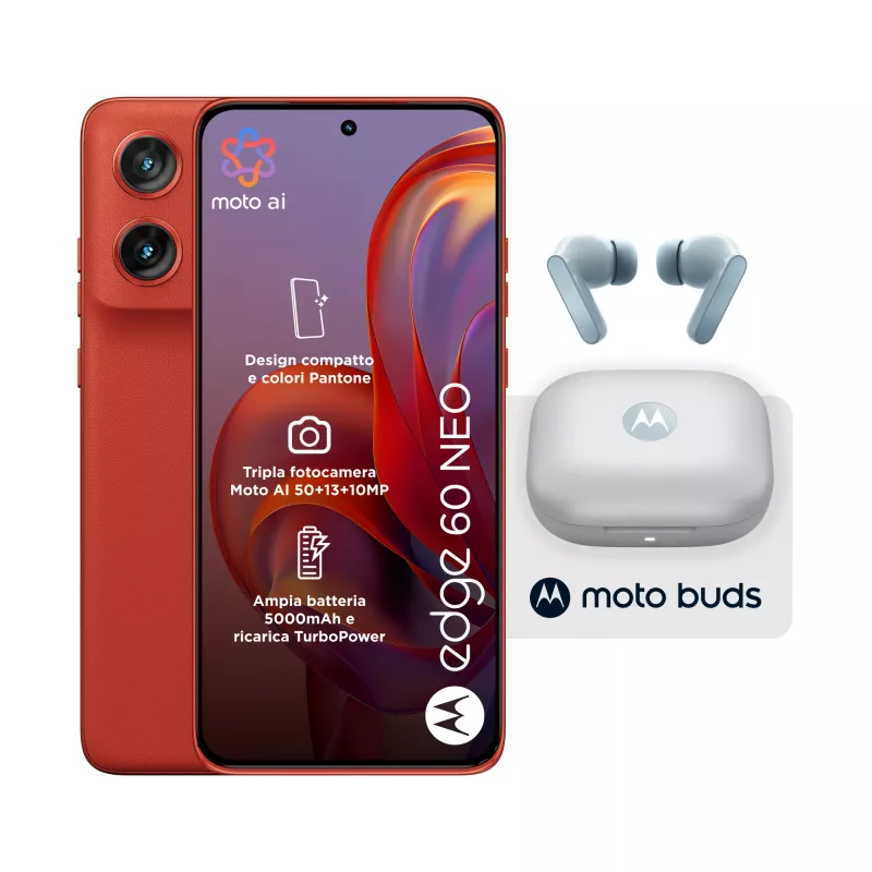 Motorola edge 60 neo + Moto Buds PG38C05749 16,1 cm (6,36 polegadas) Dual SIM Android 15 5G USB-C 8 GB 256 GB 5200 mAh vermelho
