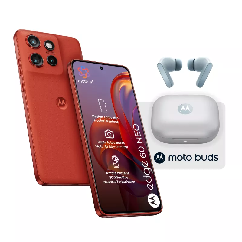 Motorola edge 60 neo + Moto Buds PG38C05749 16,1 cm (6,36 polegadas) Dual SIM Android 15 5G USB-C 8 GB 256 GB 5200 mAh vermelho