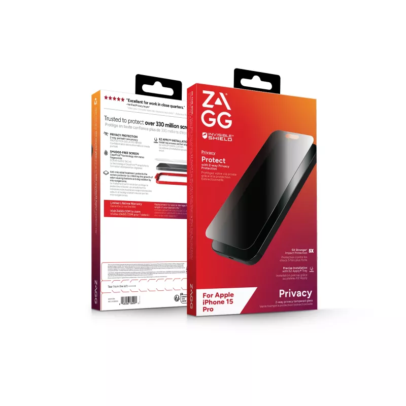 ZAGG InvisibleShield Glass Elite Privacy AM E Apple iPhone 15 Pro ecrã EN/FR