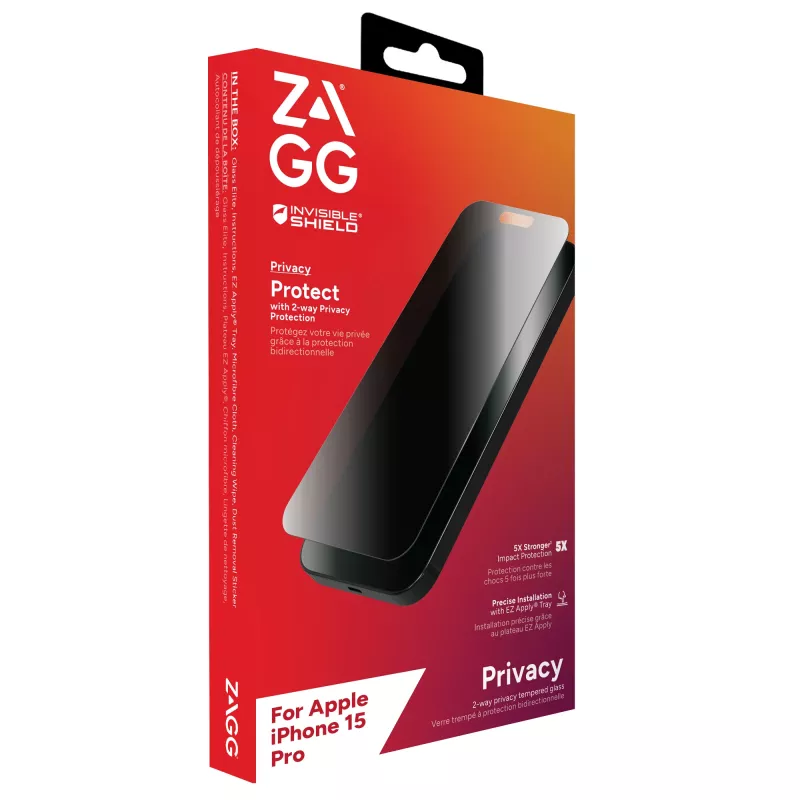 ZAGG InvisibleShield Glass Elite Privacy AM E Apple iPhone 15 Pro ecrã EN/FR