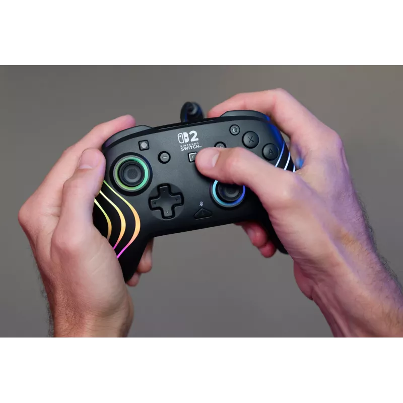 Gamepad Turtle Beach Afterglow Wave preto com fios RGB para Nintendo Switch / Switch 2, USB-C, cabo de 3 m