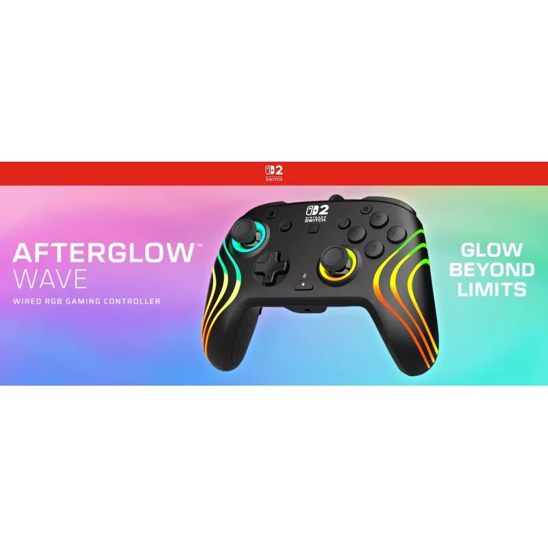 Gamepad Turtle Beach Afterglow Wave preto com fios RGB para Nintendo Switch / Switch 2, USB-C, cabo de 3 m