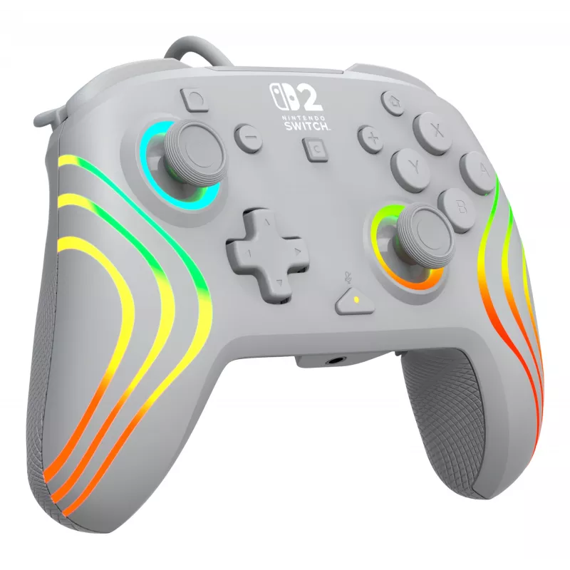 Comando de jogos RGB com fios Turtle Beach Afterglow Wave cinzento – USB-C, cabo de 3 m, para Nintendo Switch / Switch 2 / Switch OLED