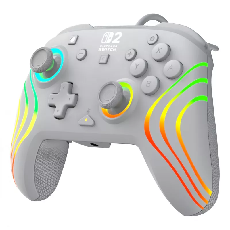 Comando de jogos RGB com fios Turtle Beach Afterglow Wave cinzento – USB-C, cabo de 3 m, para Nintendo Switch / Switch 2 / Switch OLED