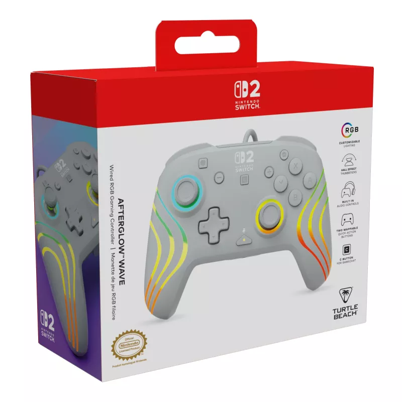 Comando de jogos RGB com fios Turtle Beach Afterglow Wave cinzento – USB-C, cabo de 3 m, para Nintendo Switch / Switch 2 / Switch OLED