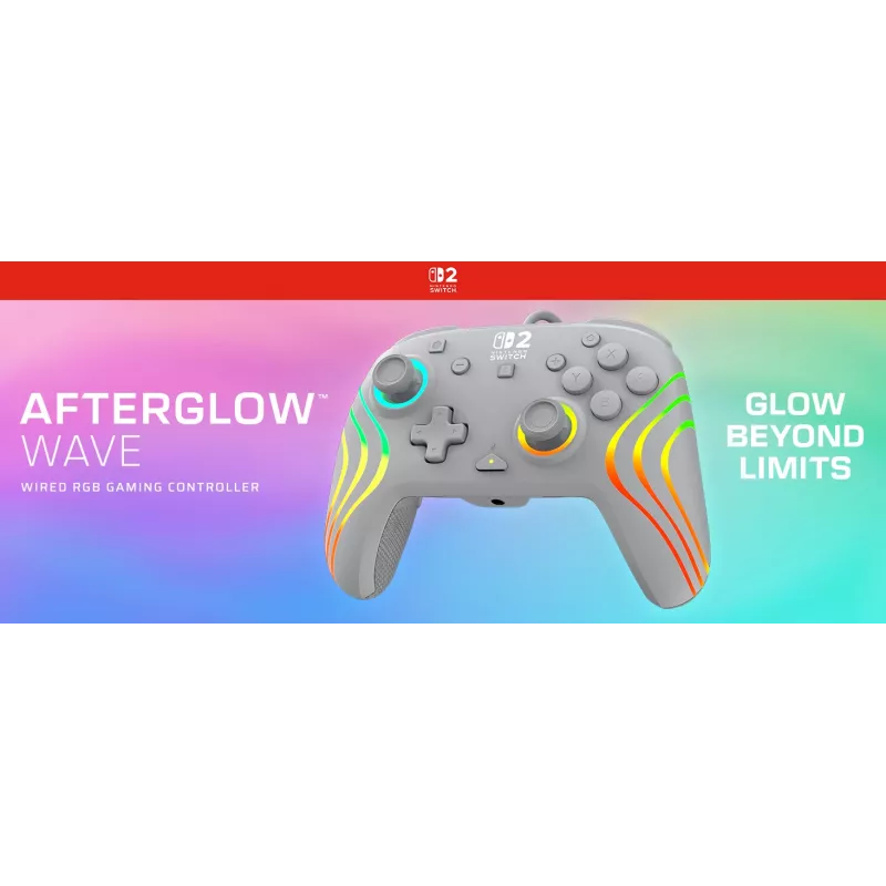 Comando de jogos RGB com fios Turtle Beach Afterglow Wave cinzento – USB-C, cabo de 3 m, para Nintendo Switch / Switch 2 / Switch OLED