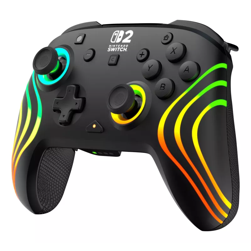 Comando de jogos RGB sem fios Turtle Beach Afterglow Wave preto para Nintendo Switch 2 — Bluetooth/USB-C, bateria integrada 20 h, cabo de 3 m