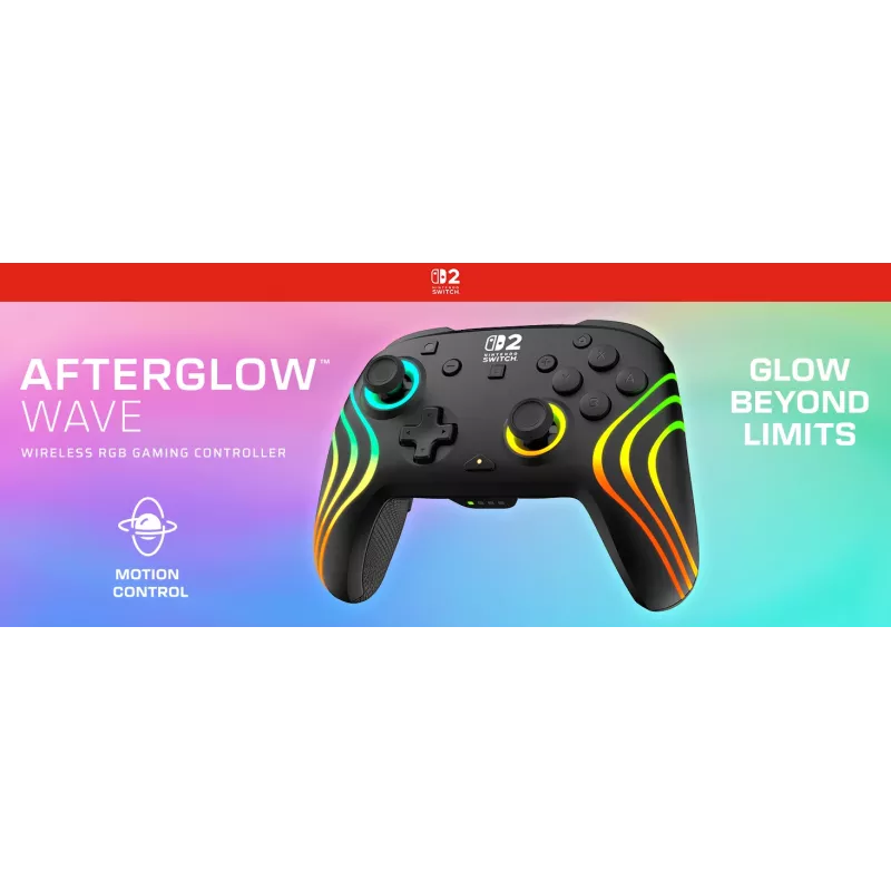 Comando de jogos RGB sem fios Turtle Beach Afterglow Wave preto para Nintendo Switch 2 — Bluetooth/USB-C, bateria integrada 20 h, cabo de 3 m