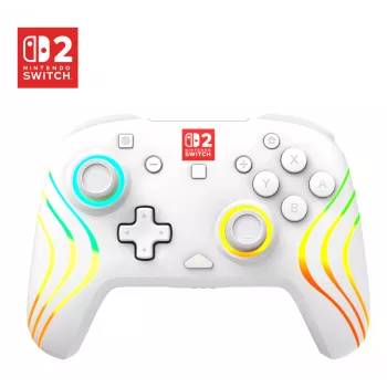 Comando de jogos RGB sem fios Turtle Beach Afterglow Wave branco para Nintendo Switch 2, Bluetooth/USB-C, bateria integrada 20 h, cabo de 3 m