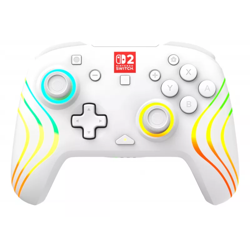 Comando de jogos RGB sem fios Turtle Beach Afterglow Wave branco para Nintendo Switch 2, Bluetooth/USB-C, bateria integrada 20 h, cabo de 3 m