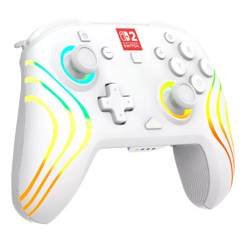 Comando de jogos RGB sem fios Turtle Beach Afterglow Wave branco para Nintendo Switch 2, Bluetooth/USB-C, bateria integrada 20 h, cabo de 3 m
