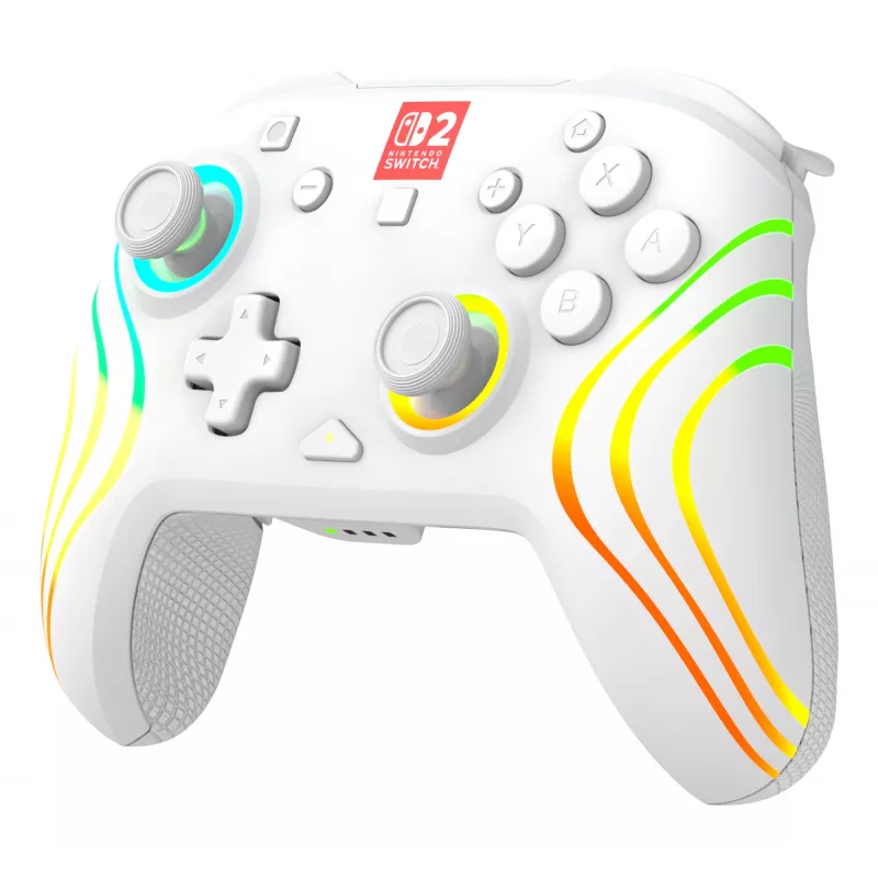 Comando de jogos RGB sem fios Turtle Beach Afterglow Wave branco para Nintendo Switch 2, Bluetooth/USB-C, bateria integrada 20 h, cabo de 3 m