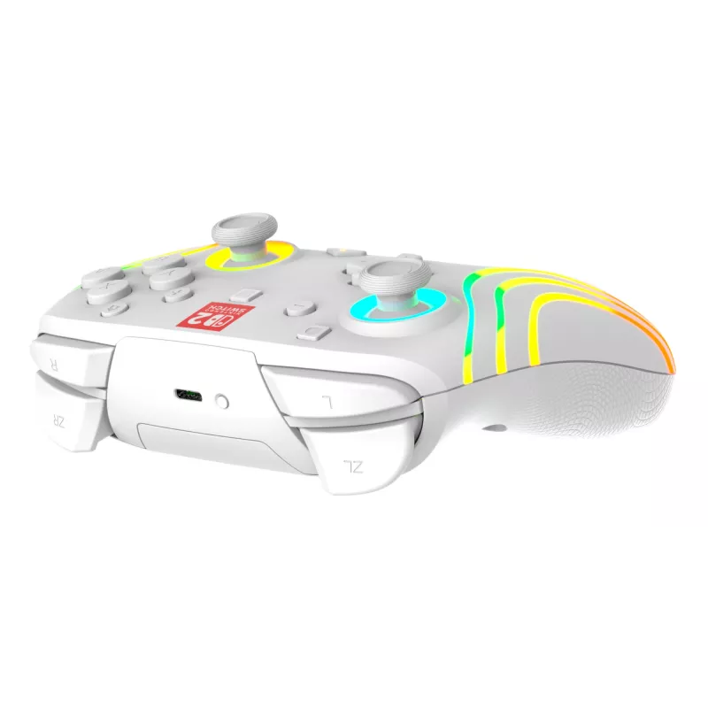 Comando de jogos RGB sem fios Turtle Beach Afterglow Wave branco para Nintendo Switch 2, Bluetooth/USB-C, bateria integrada 20 h, cabo de 3 m