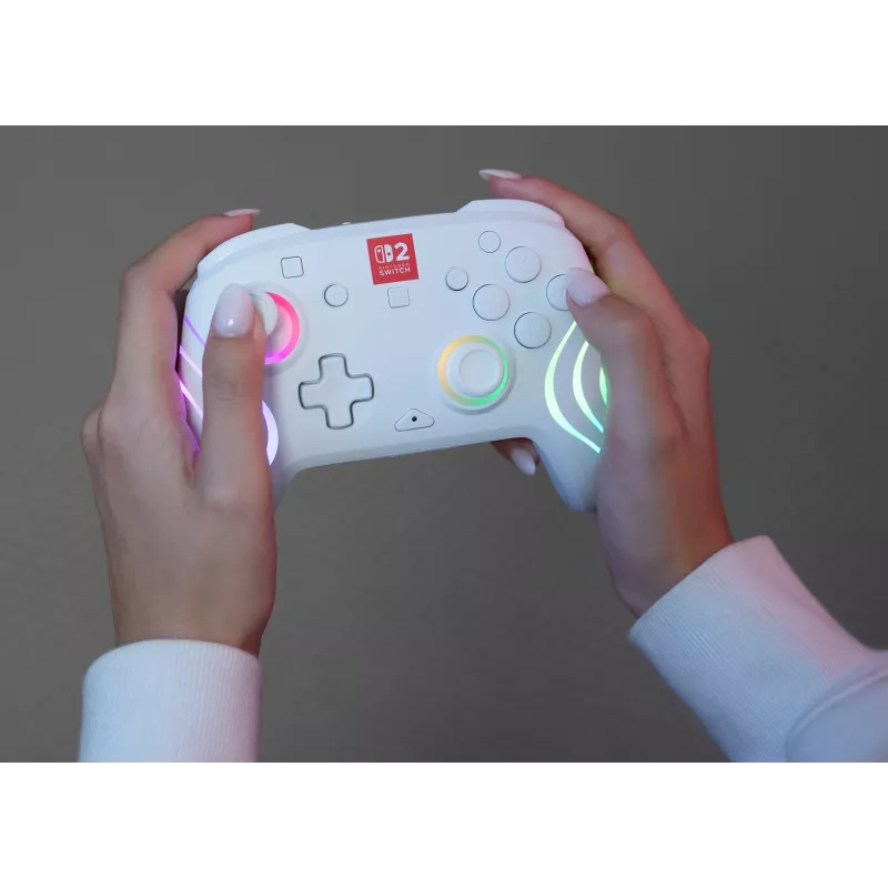 Comando de jogos RGB sem fios Turtle Beach Afterglow Wave branco para Nintendo Switch 2, Bluetooth/USB-C, bateria integrada 20 h, cabo de 3 m