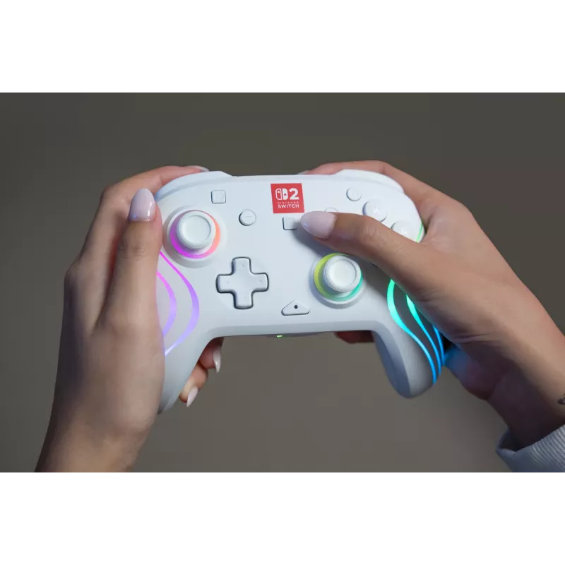 Comando de jogos RGB sem fios Turtle Beach Afterglow Wave branco para Nintendo Switch 2, Bluetooth/USB-C, bateria integrada 20 h, cabo de 3 m