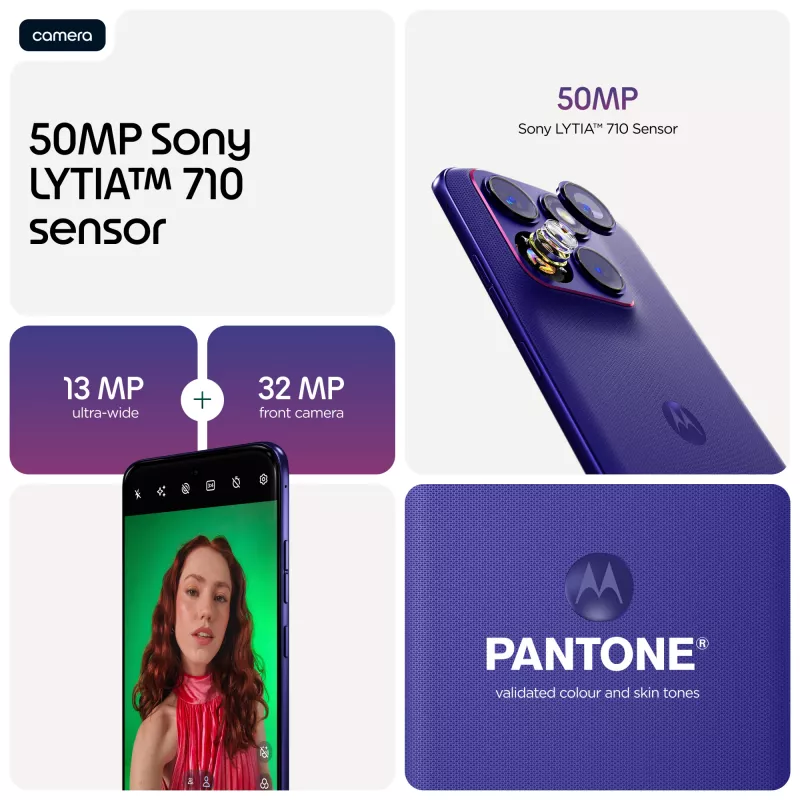 Smartphone Motorola edge 70 fusion — Snapdragon 7s Gen 3, 8 GB RAM, 256 GB, 6,78 polegadas OLED, câmara dupla 50 MP, 5G, Android 16, 5200 mAh, violeta