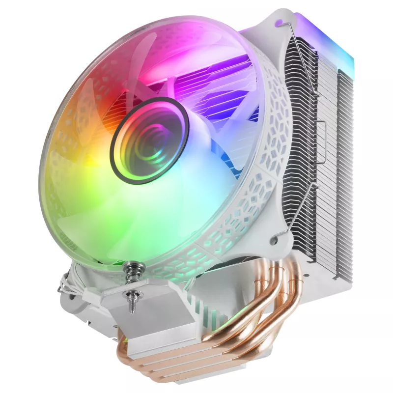 Mars Gaming MCPU-VR White Dissipador de CPU Dual Infinity Mirror ARGB 4 HCT Heatpipes 180W TDP Ventoinha PWM 12cm Ultra-silenciosa