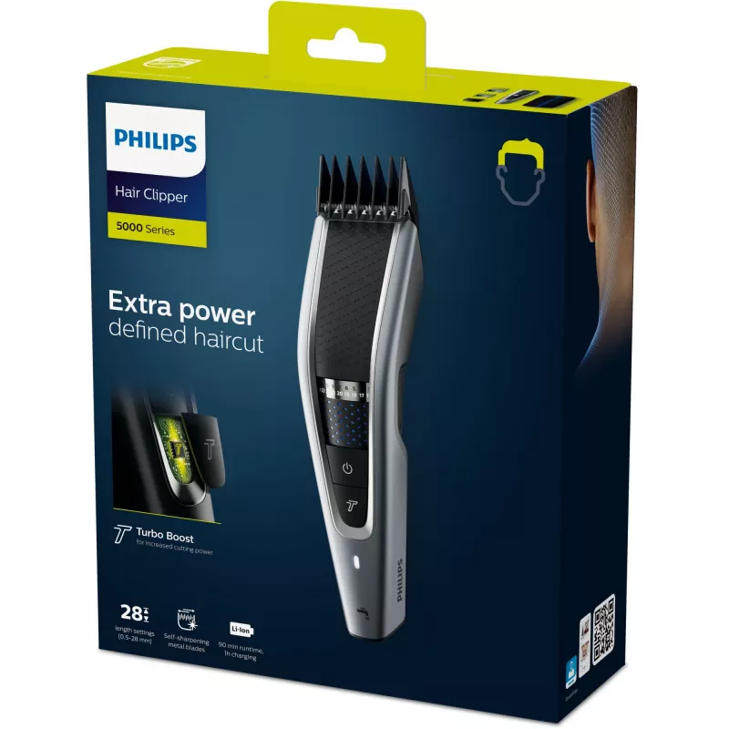 Aparador de barba Philips 5000 Series HC5630/15 – sem fios, 28 definições de comprimento (0,5 mm–28 mm), 90 min de autonomia, lâminas de aço inoxidável
