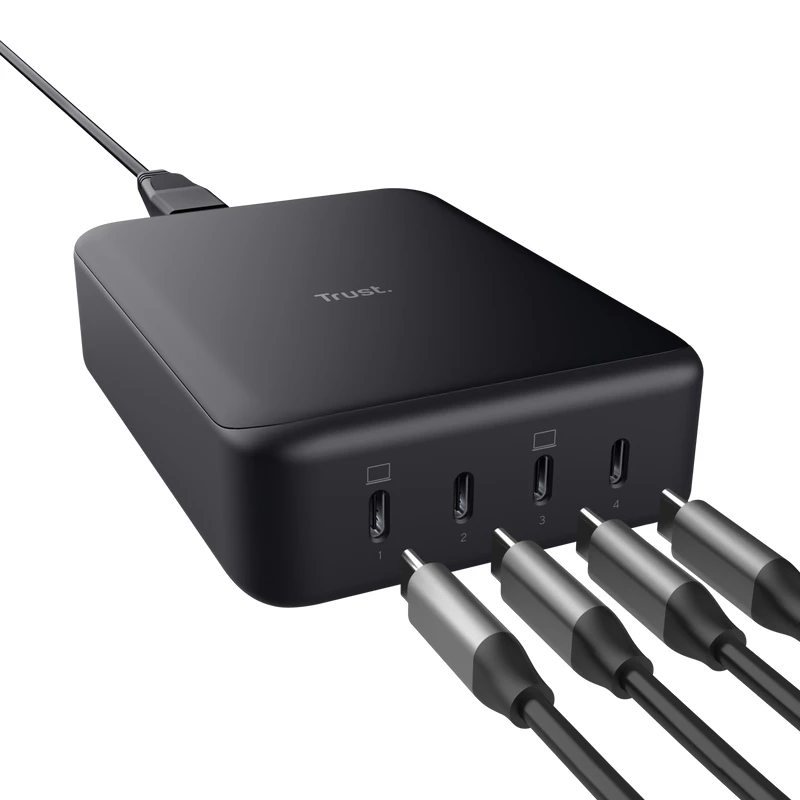 Carregador AC Trust Maxo preto 20 V 4 USB Type-C carregamento rápido