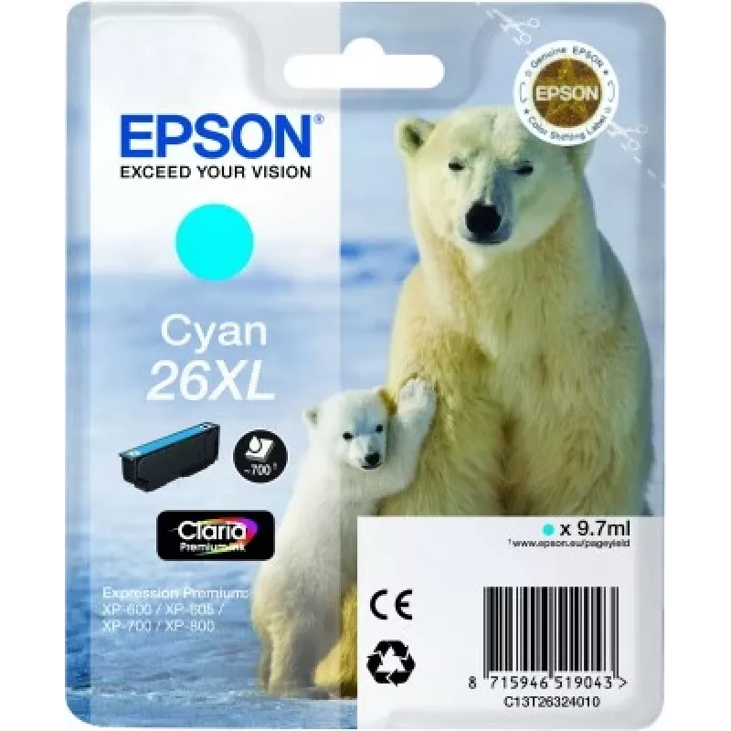Epson Polar bear embalagem individual ciano 26XL Claria Premium Ink