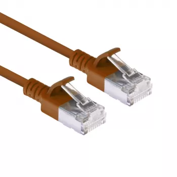 Cabo de patch slimline ACT castanho 1,5 m LSZH U/FTP CAT6A para centro de dados snagless com fichas RJ45