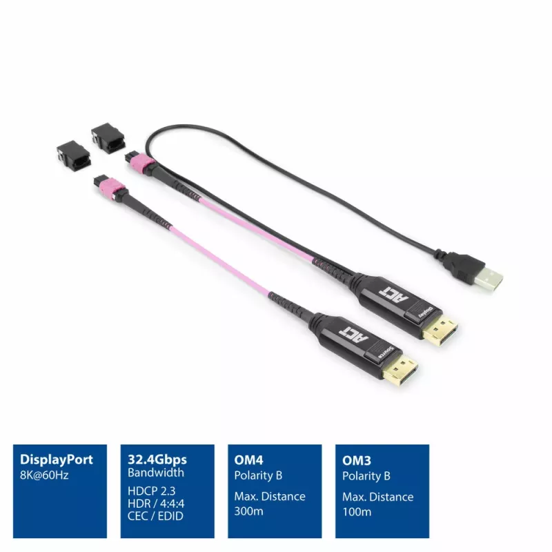 Conjunto de adaptadores ACT DisplayPort para MTP/MPO para expandir uma ligação DisplayPort até 8K@60Hz