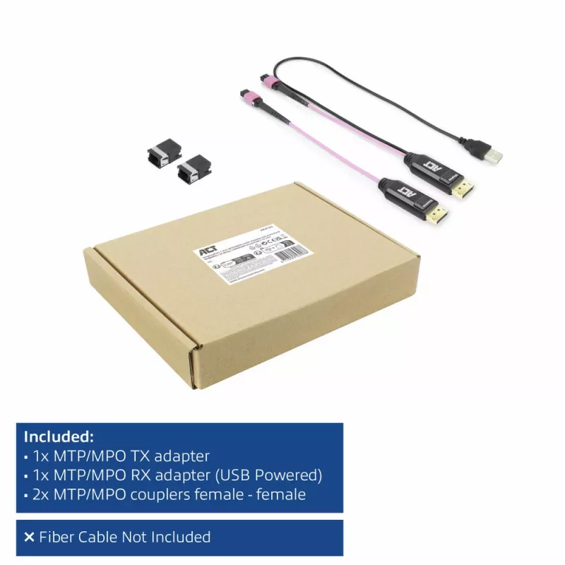 Conjunto de adaptadores ACT DisplayPort para MTP/MPO para expandir uma ligação DisplayPort até 8K@60Hz