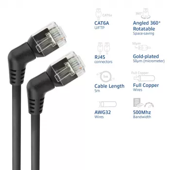 Cabo de rede ACT DD1905 Cat6 U/FTP (STP) preto, 5 m, RJ-45 para RJ-45, contactos dourados